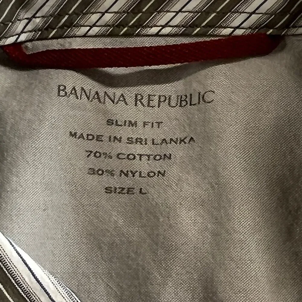 Banana Republic Mens Slim Fit Brown White StripedLong Sleeve Snap Shirt Size L